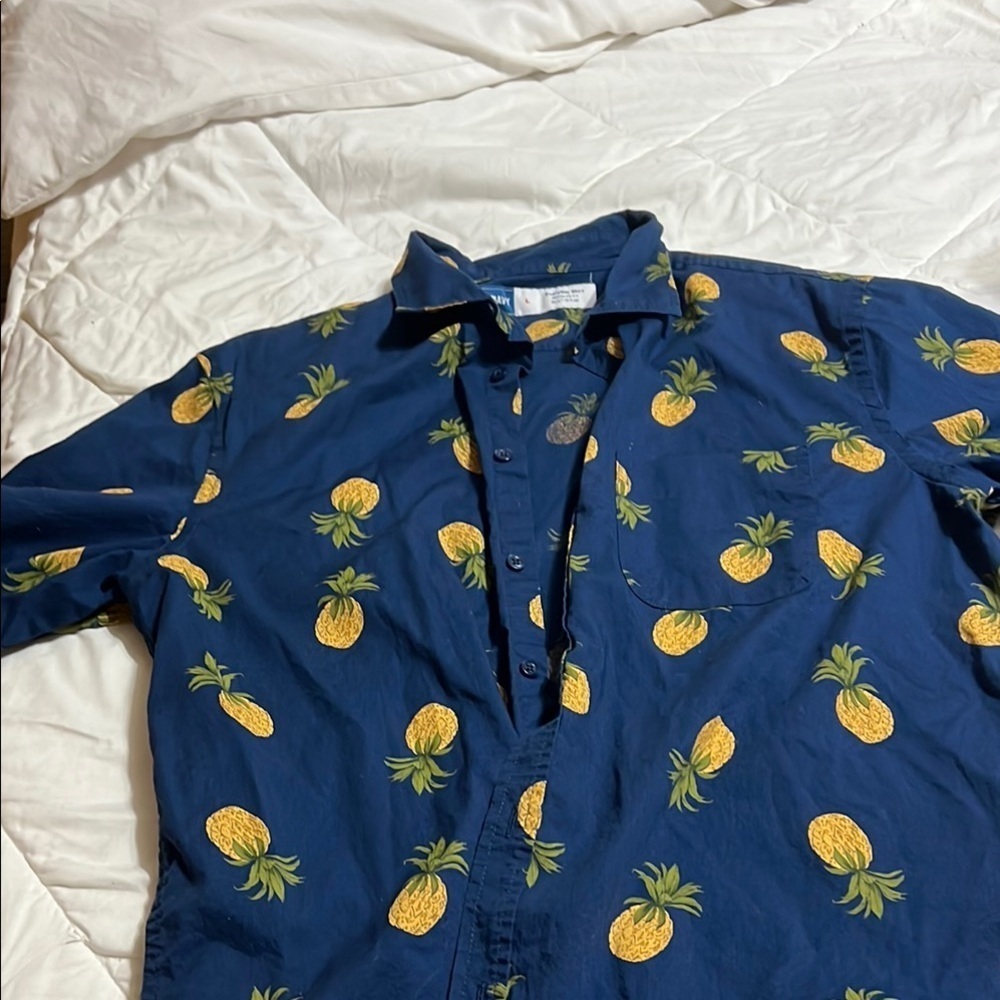 Old Navy Blue and Yellow Pineapple Print Casual Shirt